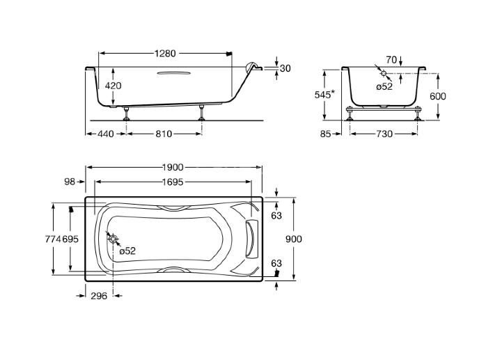 Ванна акриловая Roca BeCool прямоугольная 190х90