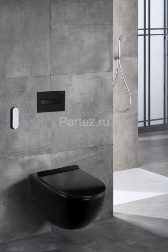 Сет LORANTO Инсталляция с кнопкой Line черная матовая + унитаз CANTO чёрный матовый с сиденьем микро