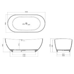 Ванна из искусственного камня Azario JENNER 1800x850x640 свободностоящая белая матовая, с белым мато