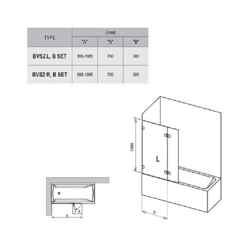 Шторка для ванны распашная Ravak BVS2 100х150 цвет профиля хром (7ULA0A00Z1)