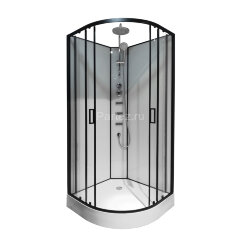 Душевая кабина Loranto NEO 100x100x(190+15) с низким поддоном 15см, прозрачное закаленное стекло 5 мм, задние стеклянные стенки белые, профиль черный-