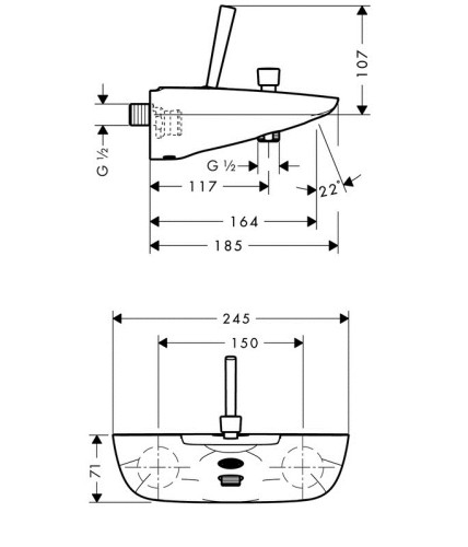 15472000 PuraVida Смеситель для ванны, однорычажный, ВМ, ½’