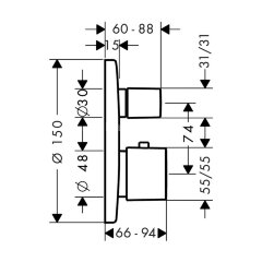 31573000 XX Metris Термостат с запорным/переключающим вентилем Ecostat E, СМ