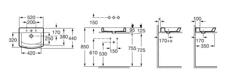 Раковина Roca HALL 520х440х125 мм, белая (7.3278.8.200.H)
