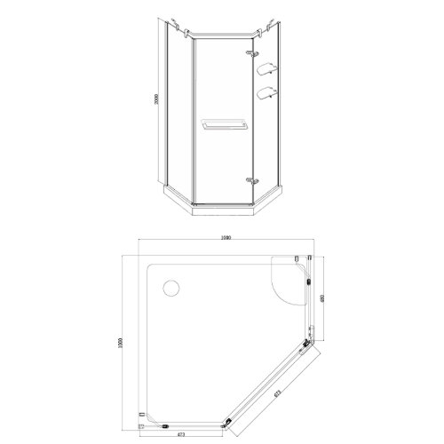 Душевое ограждение Azario MONTREAL 1000х1000х2000 R, со стеклянной полкой, без поддона, прозрачное стекло 8 мм,цвет профиля золото (AZ-NWG3231 1000 R)