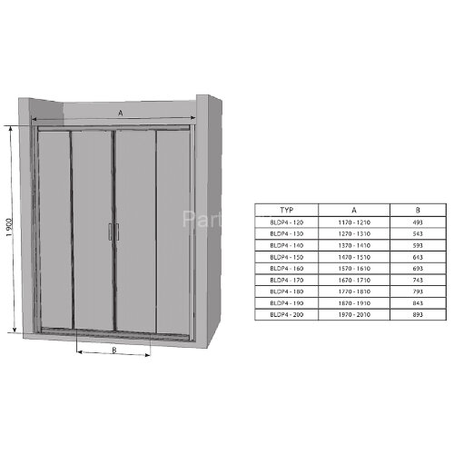 Душевая дверь Ravak раздвижная 150х190, толщина полотна 6мм универсальная, цвет профиля хром