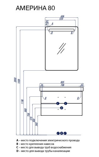 Тумба под раковину AQUATON Америна 80, белая (1A137701AM010)