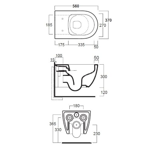 Унитаз подвесной SIMAS TREVI 370х560х300 безободковый, с креплением, цвет белый (TR18bi+F85)
