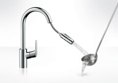 Hansgrohe 31815800 Focus Смеситель для кухни однорычажный, с выдвижным душем, 1/2, под сталь