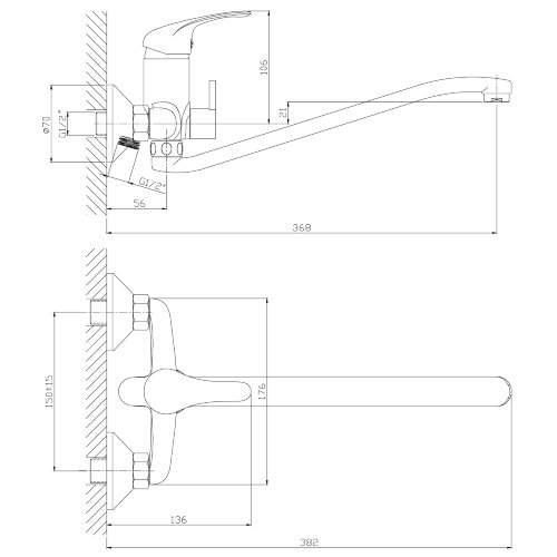 Смеситель Rossinka A35-34 универсальный с S-образным изливом