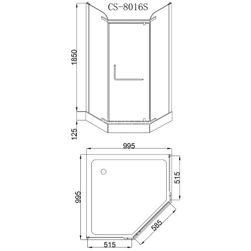 Душевое ограждение Loranto 100х100х200, с низким поддоном 13 см. 6 mm прозрачное закаленное стекло, металлический сифон (CS-816S B)