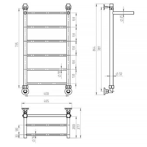 Полотенцесушитель водяной ДВИН FJ 80/40 с полкой 1"-1/2" К3 полированный (4627152138069)