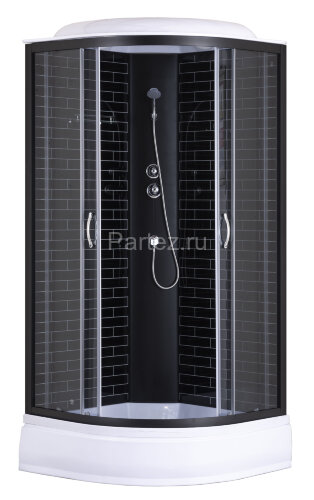 Душевая кабина Loranto 100х100х215 поддон 25 см черный кирпичный узор, серое стекло 4мм профиль черный (CS-6610-25GB 100)