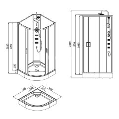 Душевая кабина Loranto NEO 90x90x(190+15) с низким поддоном 15см, прозрачное закаленное стекло 5 мм, задние стеклянные стенки белые, профиль черный-ма