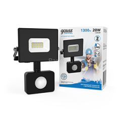 Прожектор светодиодный Elementary-S ДО 20Вт 6500К IP65 1300лм 175-265В датчик движения черн. GAUSS 6