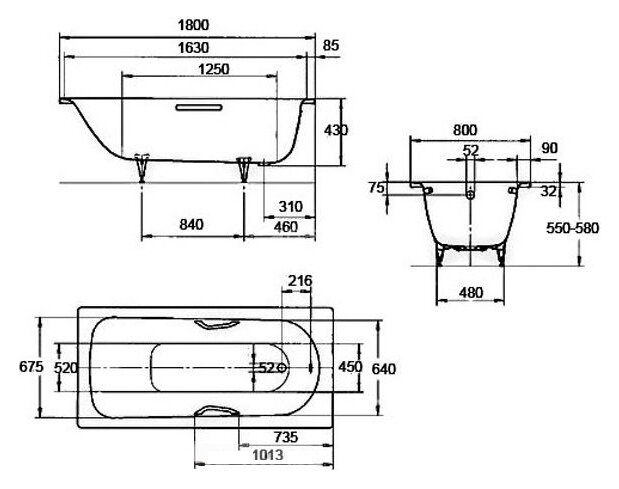 Ванна стальная Kaldewei SANIFORM PLUS 1800х800х410, Easy clean, alpine white, без ножек