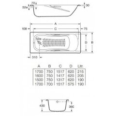 Ванна стальная Roca PRINCESS 170х70, противоскользящее покрытие