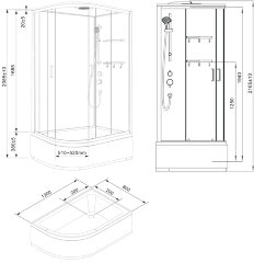 Душевая кабина Loranto NEO 120x80x(170+38) правая, с высоким поддоном 38см, прозрачное закаленное стекло 4 мм, задние стеклянные стенки белые, с двумя