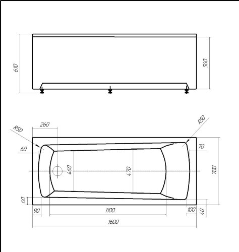 Ванна акриловая AZARIO ENRICA прямоугольная 160*70 см (AV.0030160)