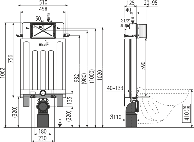 Смывной бачок Alcadrain Alcamodul для унитаза со смывным бачком без клавиши смыва (AM100/1000)