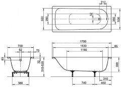 Ванна стальная Kaldewei Eurowa, Mod.312, размер 1700х700х390 мм, цвет alpine white, без ножек