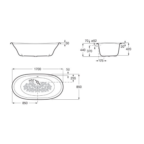 Ванна чугунная Roca NEWCAST 170х85, NEGRO