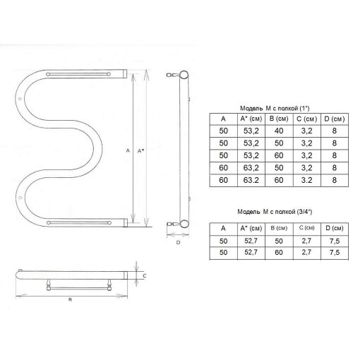 Полотенцесушитель водяной ДВИН M 50/50 3/4" К0 полированный (4627086011315)