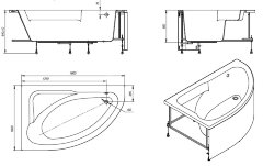 Асимметричная ванна WELNA 160Х100 правая