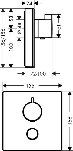 15735400 Термостат ShowerSelect Highflow с отдельным выводом для ручного душа, стеклянный, СМ