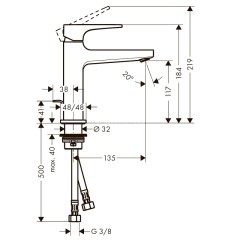 74506000 Metropol Смеситель для раковины 100, однорычажный, с рукояткой Loop, с донным клапаном