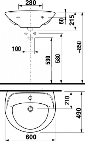 Раковина Jika Lyra 60см, Белый (8.1427.2.000.104.9)