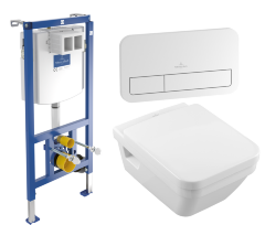Комплект: Унитаз подвесной безободковый с толстым сиденьем микролифт+инсталляция+клавиша смыва хром 