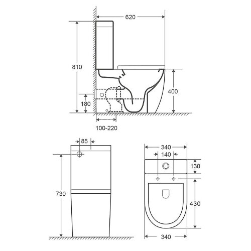Унитаз-компакт Azario Renda 615х365х840 напольный, безободковый, в комплекте с арматурой, сиденье ми