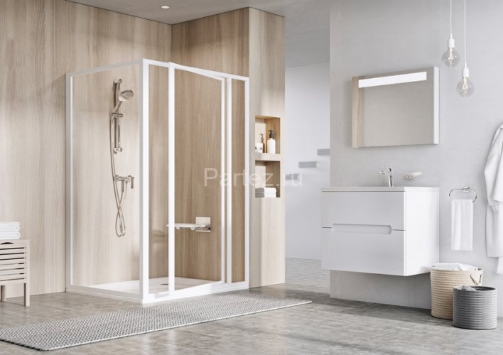 Неподвижная душевая стенка Ravak Supernova PSS-90, профиль белый, цвет стекла "Водная зябь"