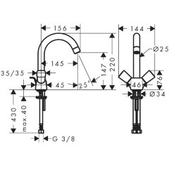 71222000 Logis Смеситель для раковины c двумя рукоятками с донным клапаном