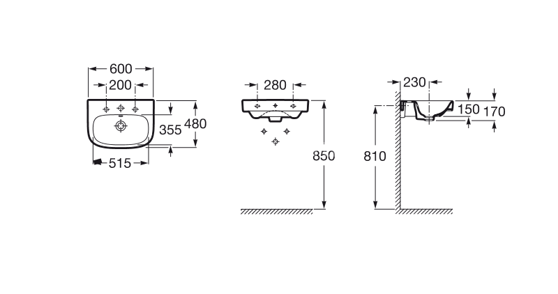 DEBBA Раковина 600x480х170 мм б/пьед., отв. п/смесит.