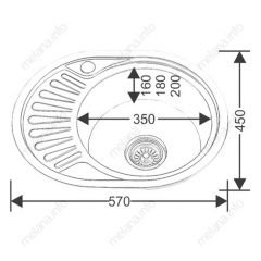 Мойка 5745 U MELANA 0,6/160 врезная овальная с сифоном (120 ta *15)