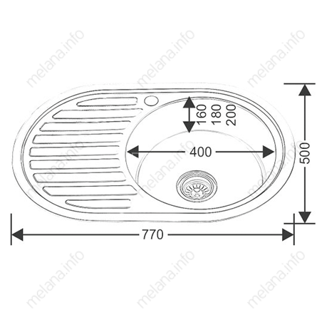 Мойка 7750 U MELANA 0,6/160 врезная овальная с сифоном (122 tb *10)