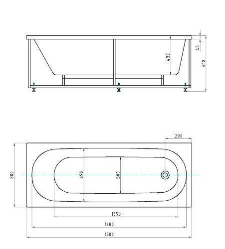 Ванна акриловая AZARIO FELISA прямоугольная 180*80 см (AV.0040180)