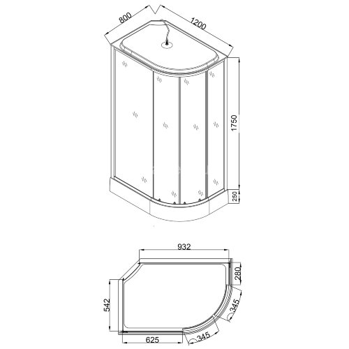 Душевая кабина Loranto 120x80x215 левая, поддон 25 см, 4 мм прозрачное стекло с рисунком "мозайка" (CS-1200-25ТМ/М L)