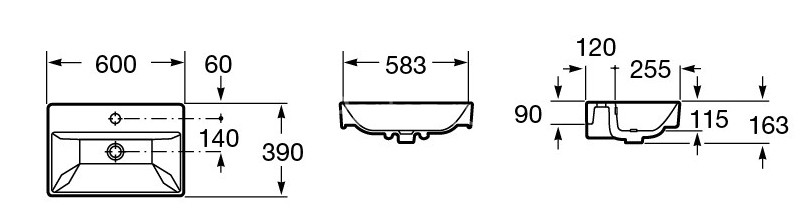 Раковина мебельная ROCA OLETA 600 мм, фарфор, белая (7.3274.C.400.Y)