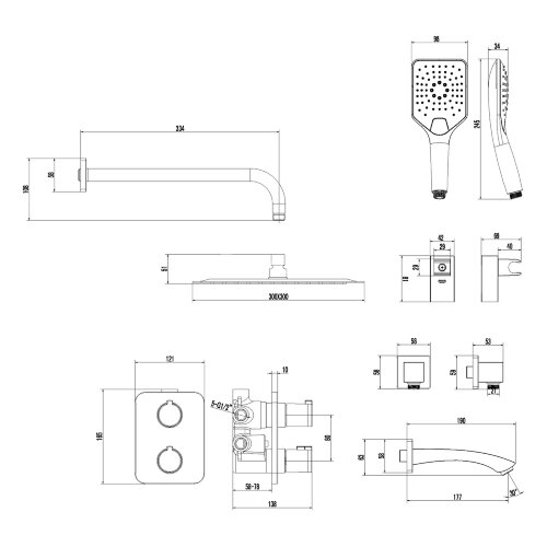 Смеситель Lemark Yeti LM7842C термостатический для ванны и душа, встраиваемый
