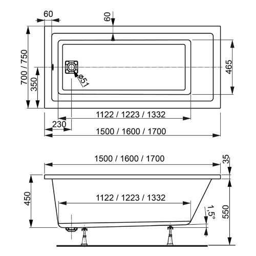 Ванна акриловая VAGNERPLAST CAVALLO прямоугольная 150х70 см, белая (VPBA157CAV2X-04)