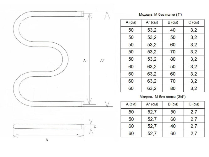 Полотенцесушитель электрический ДВИН HD M М-образный 50/50 без полки, полированный (4627085363699)